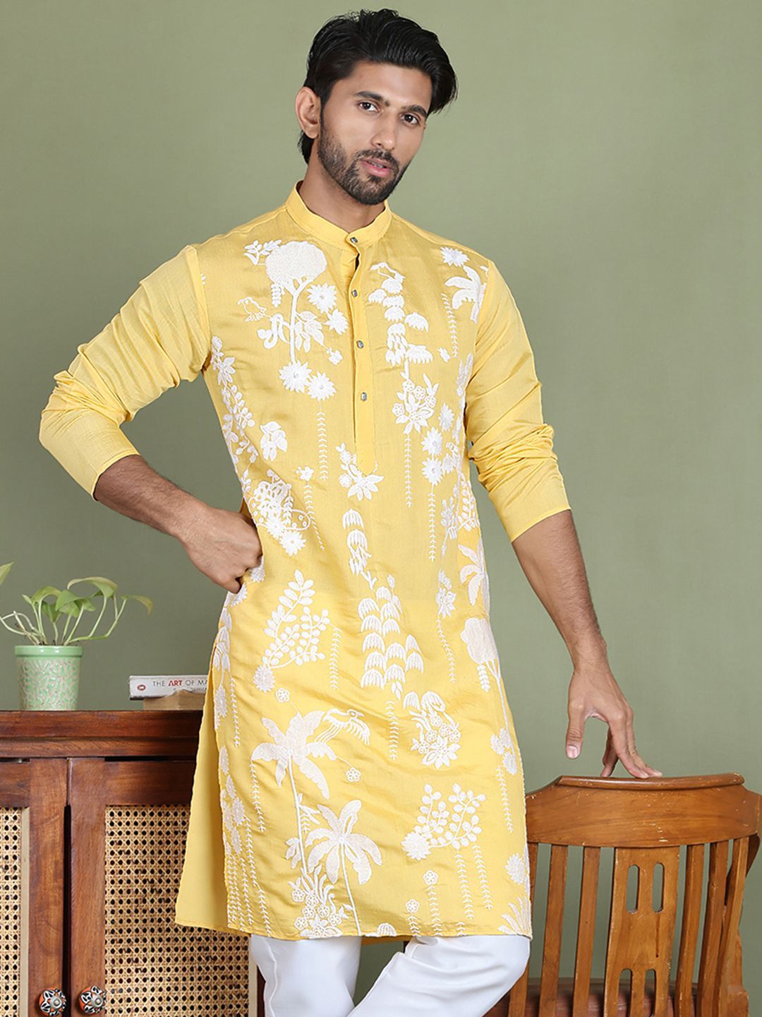 Jompers Men Floral Embroidered Chikankari Floral Kurta-picture-42