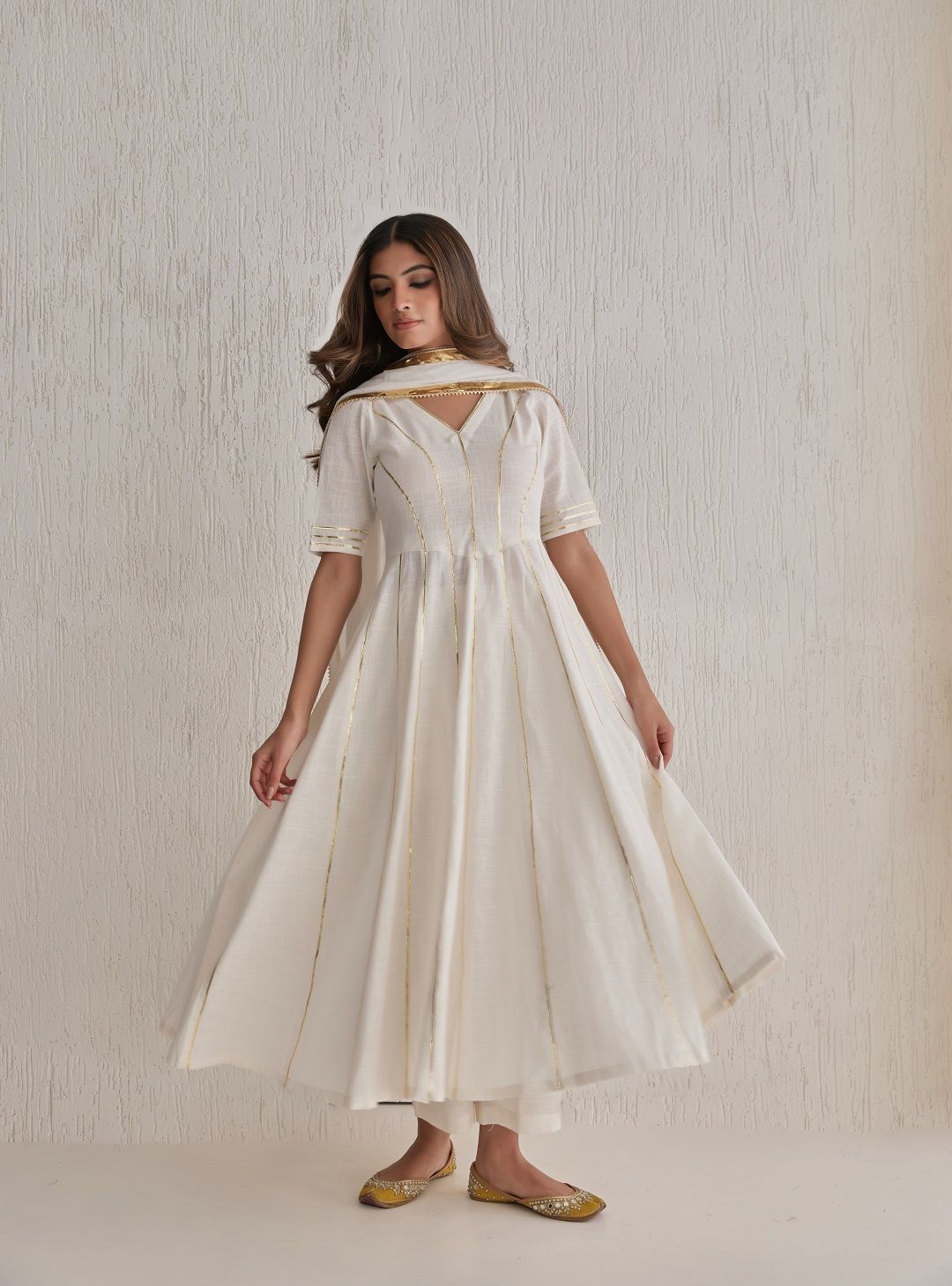 IMROZ HOUSE Striped Gotta Patti Pure Cotton Empire Anarkali Kurta With Trousers & Dupatta-picture-34