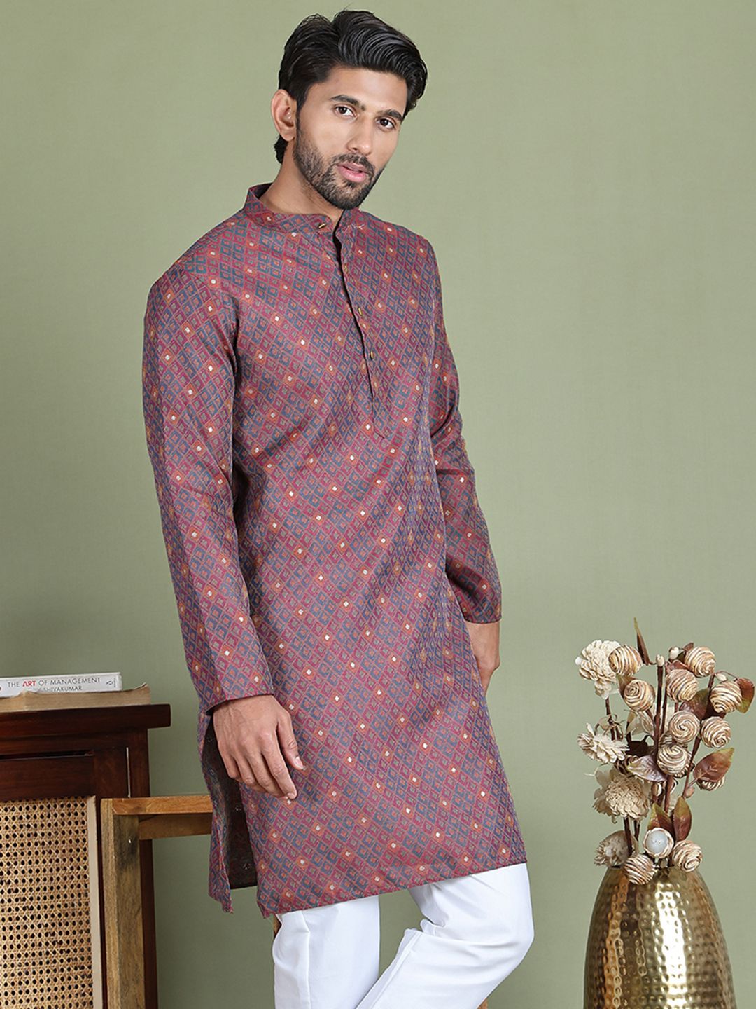 Jompers Men Geometric Jacquard Kurta-picture-21