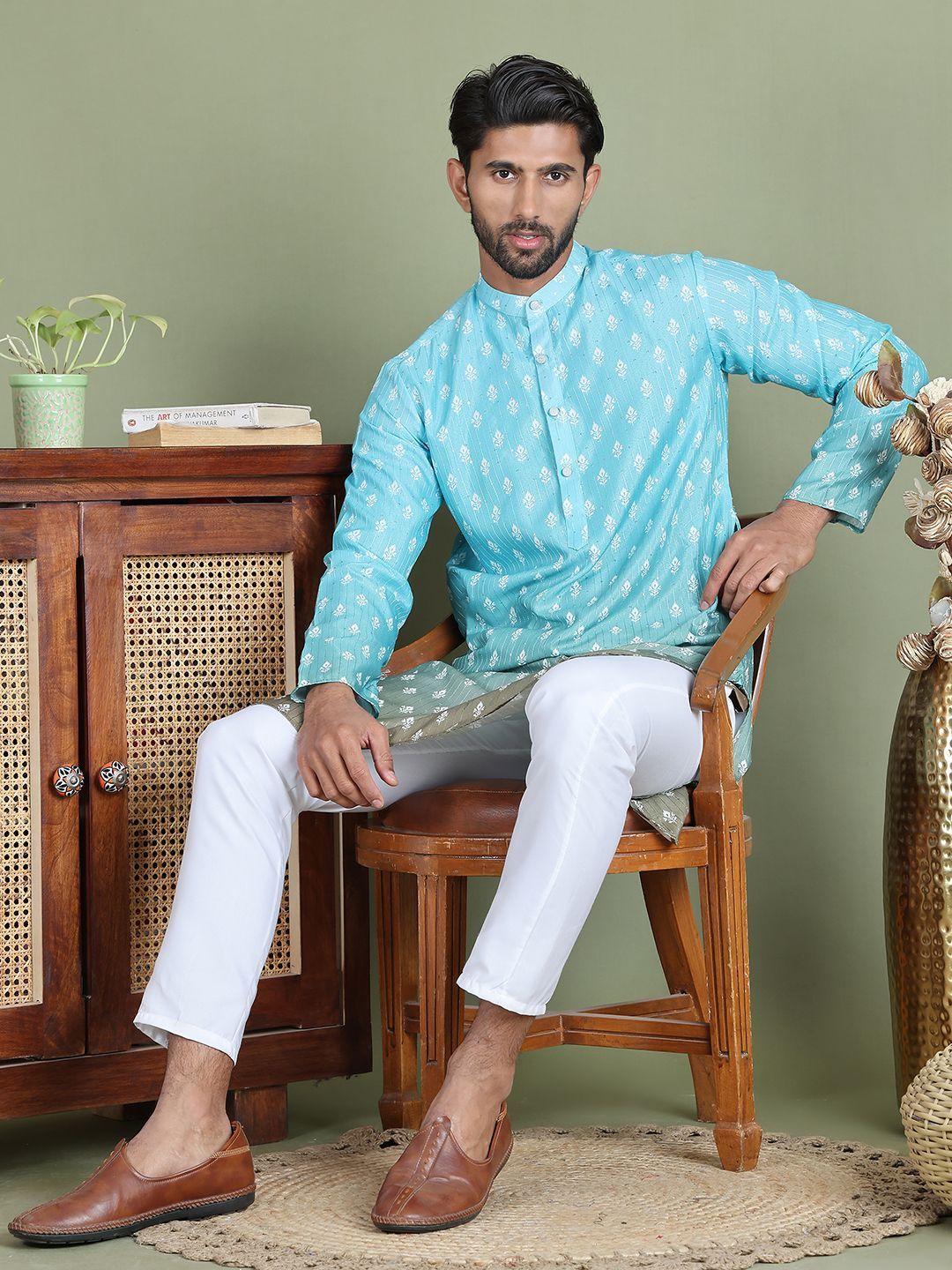 Men Printed Sequinned Kurta Only