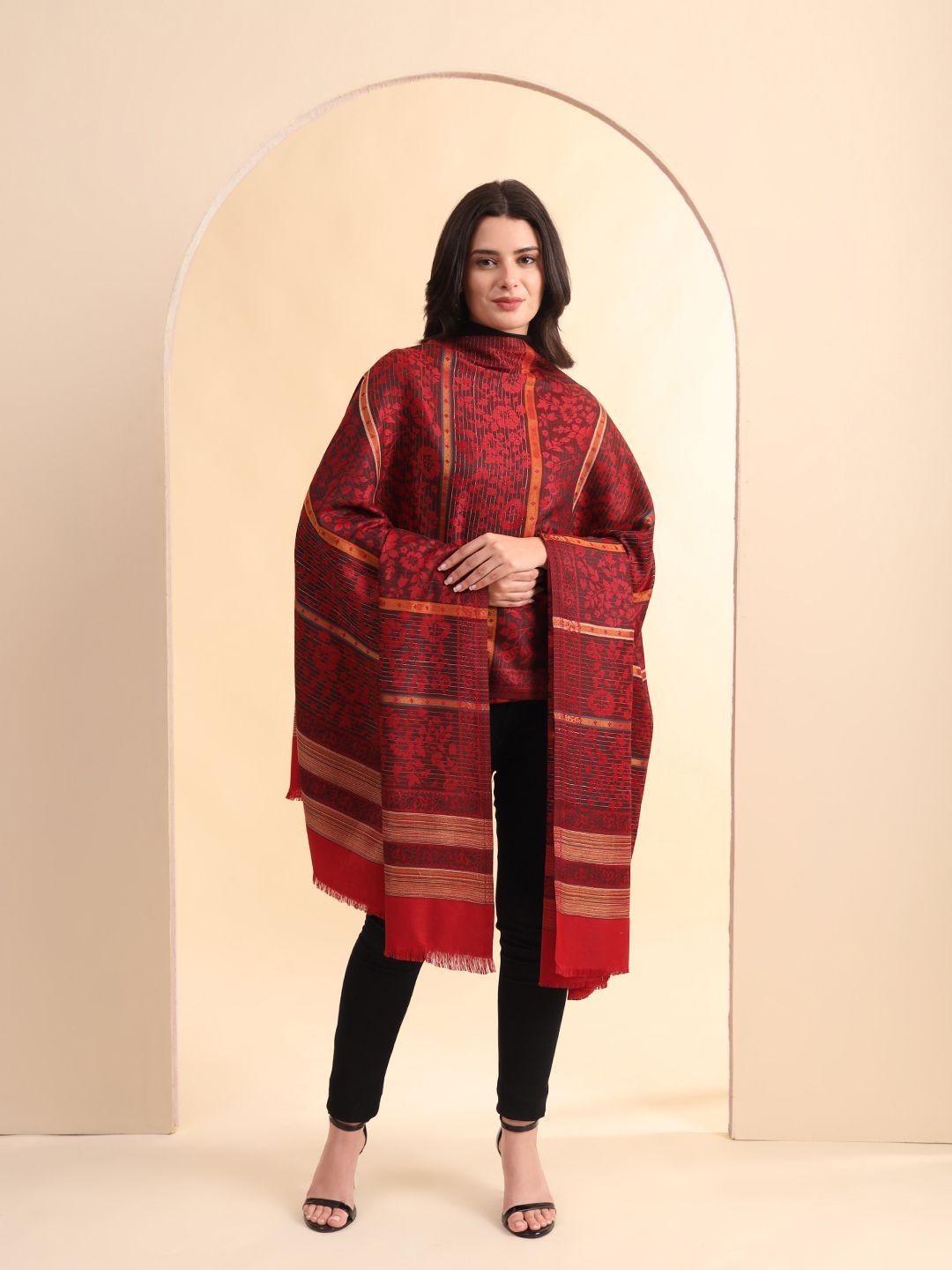 Zamour Women Floral Woven Design Shawl-picture-40