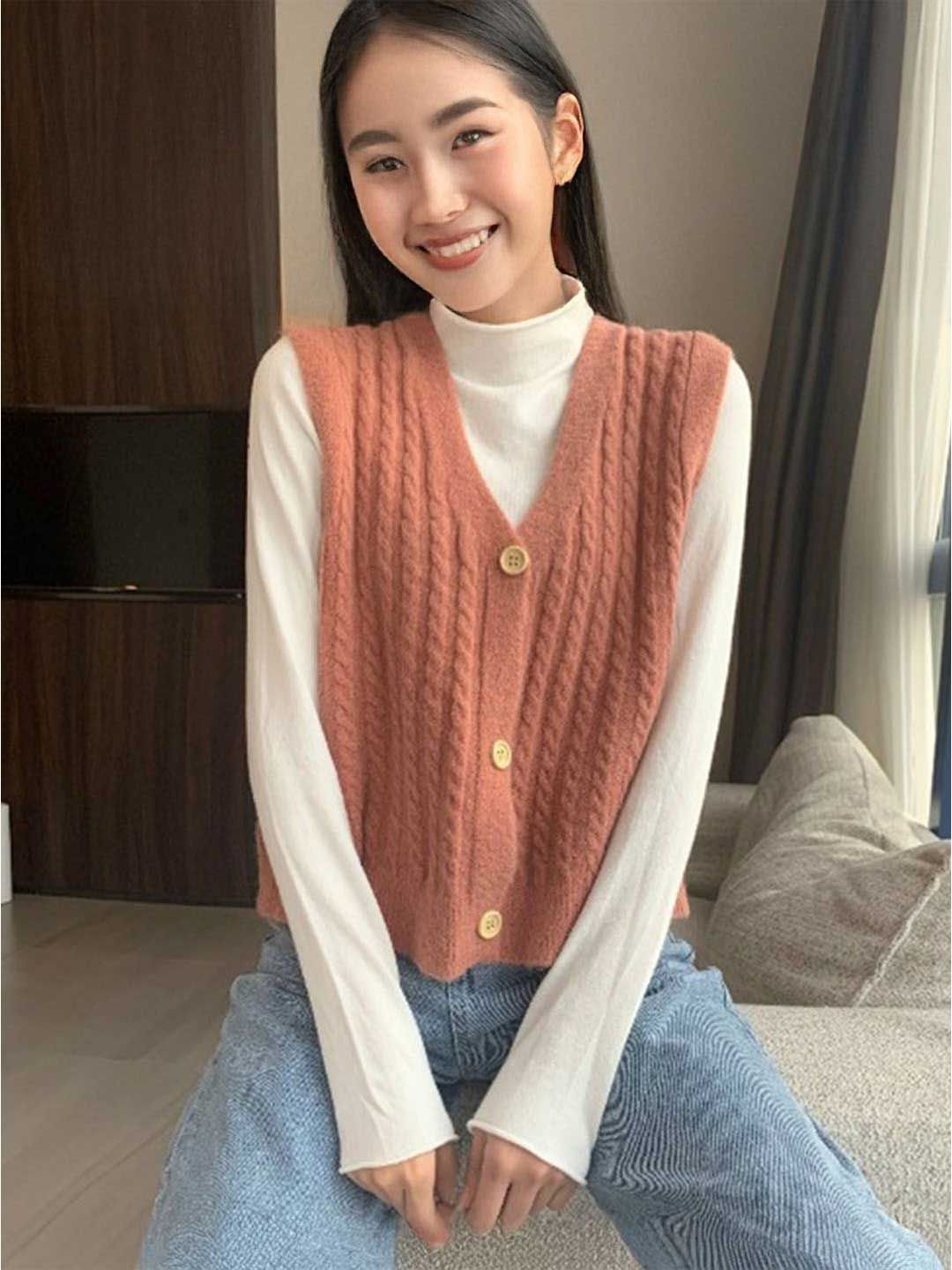 StyleCast Women V-Neck Sleeveless Cable Knit Cardigan-picture-10