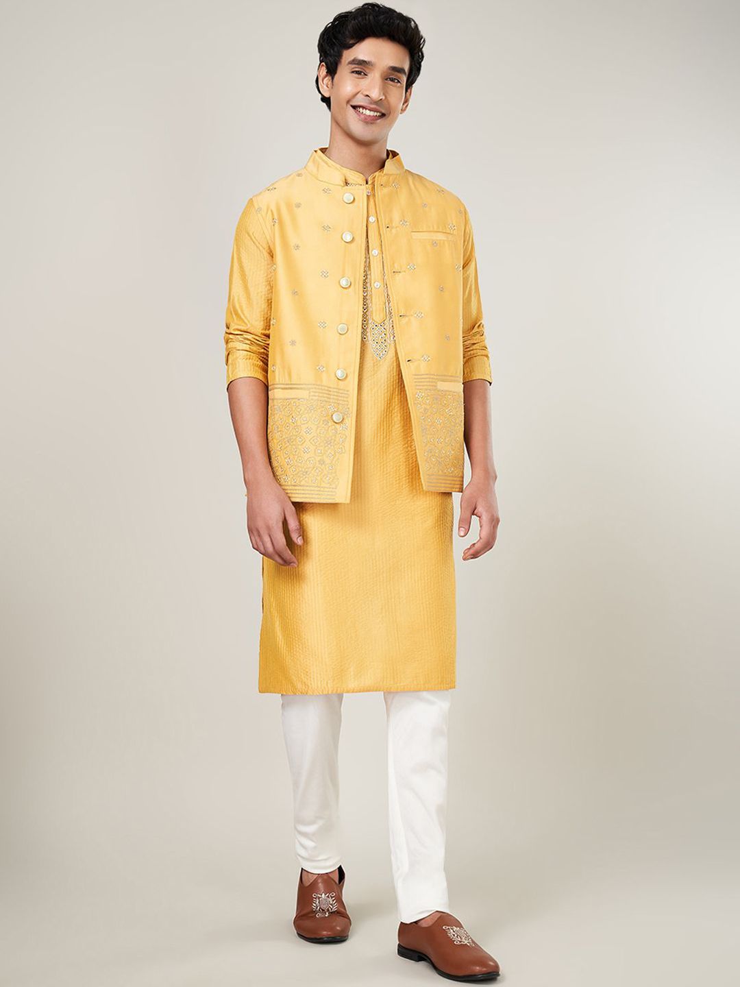 indus route by Pantaloons Men Woven-Design Nehru Jacket-picture-36