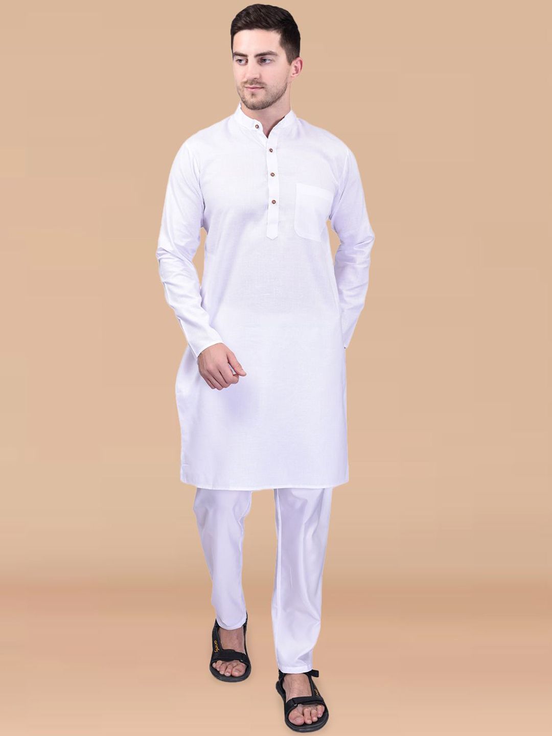 BOWLIFESTYLE Band Collar Pure Cotton Straight Kurta with Trousers-picture-35