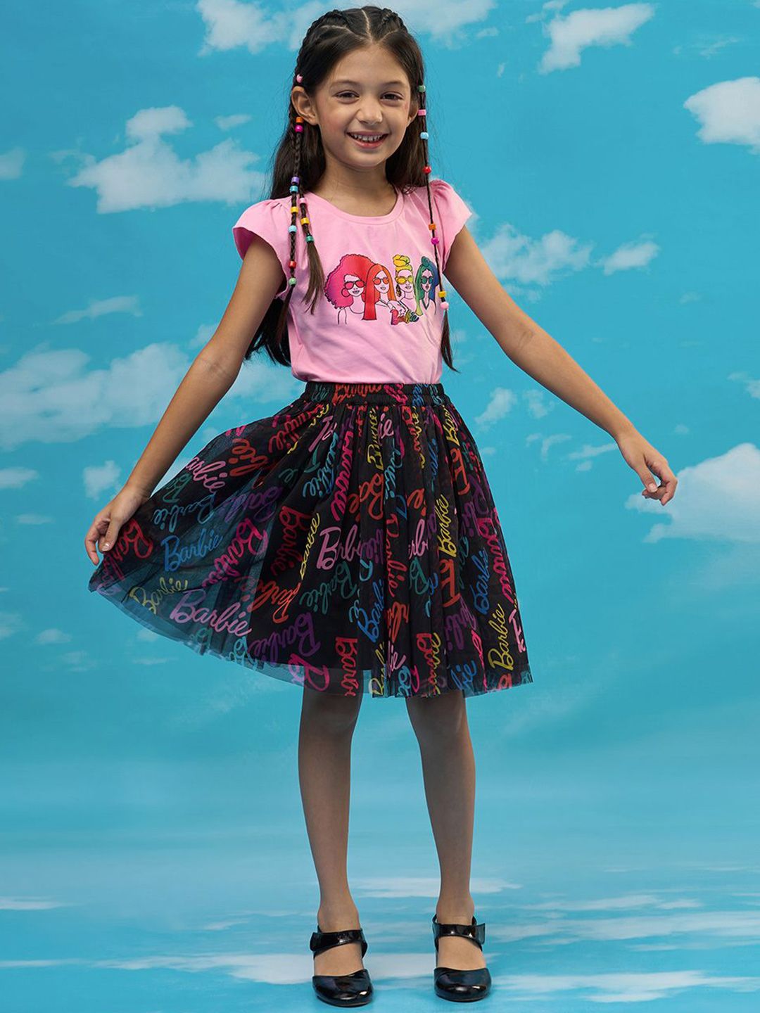 LIL DRAMA Girls Printed Pure Cotton T-shirt with Skirt-picture-23