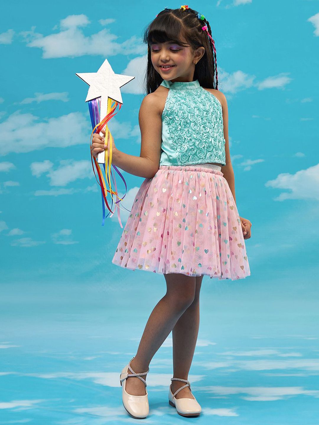 LIL DRAMA Girls Self Design Sleeveless Top with Skirt-picture-14