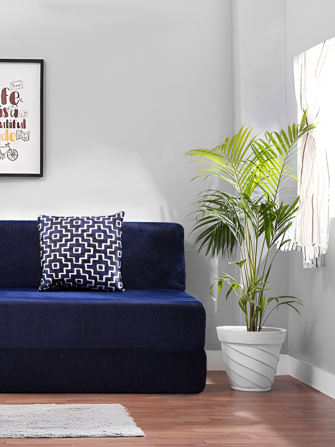 Solis Primus Comfort for all Blue Textured Foam Fold Out Sofa Cum Bed