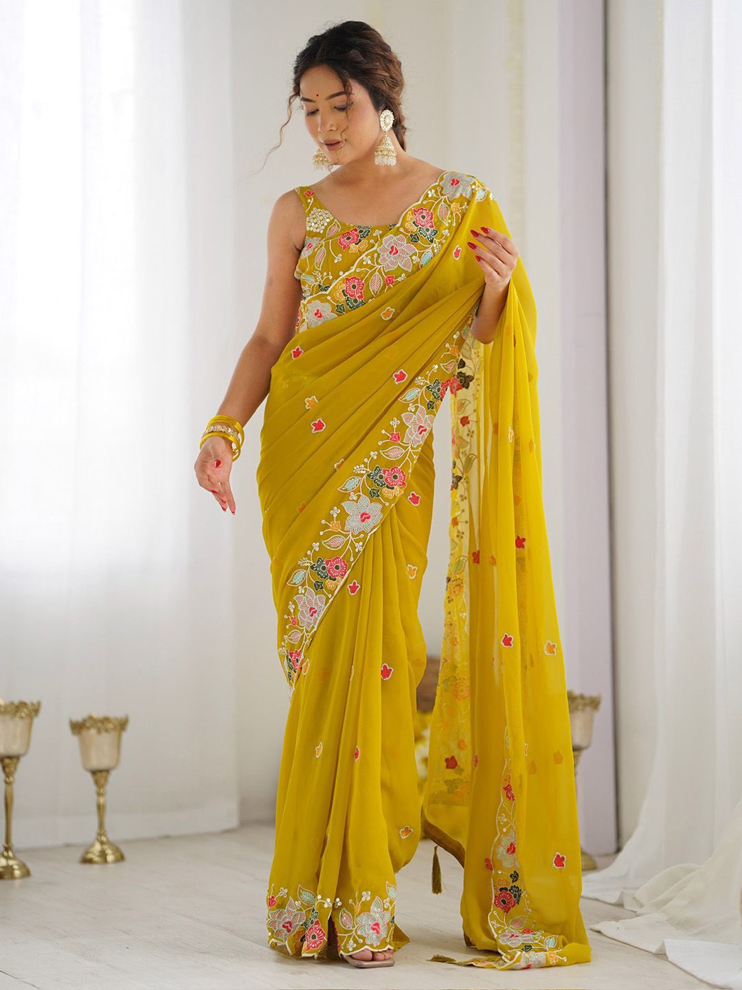 Anouk Women Ethnic Motifs Sequinned Saree With Blouse Piece-image-6