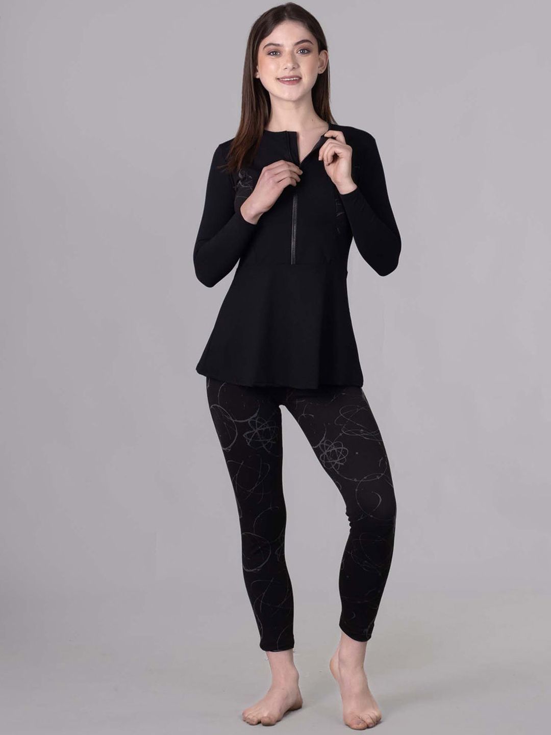 Keepfit Women Printed Detailed Top With Ankle Length Leggings Swim Set-image-23