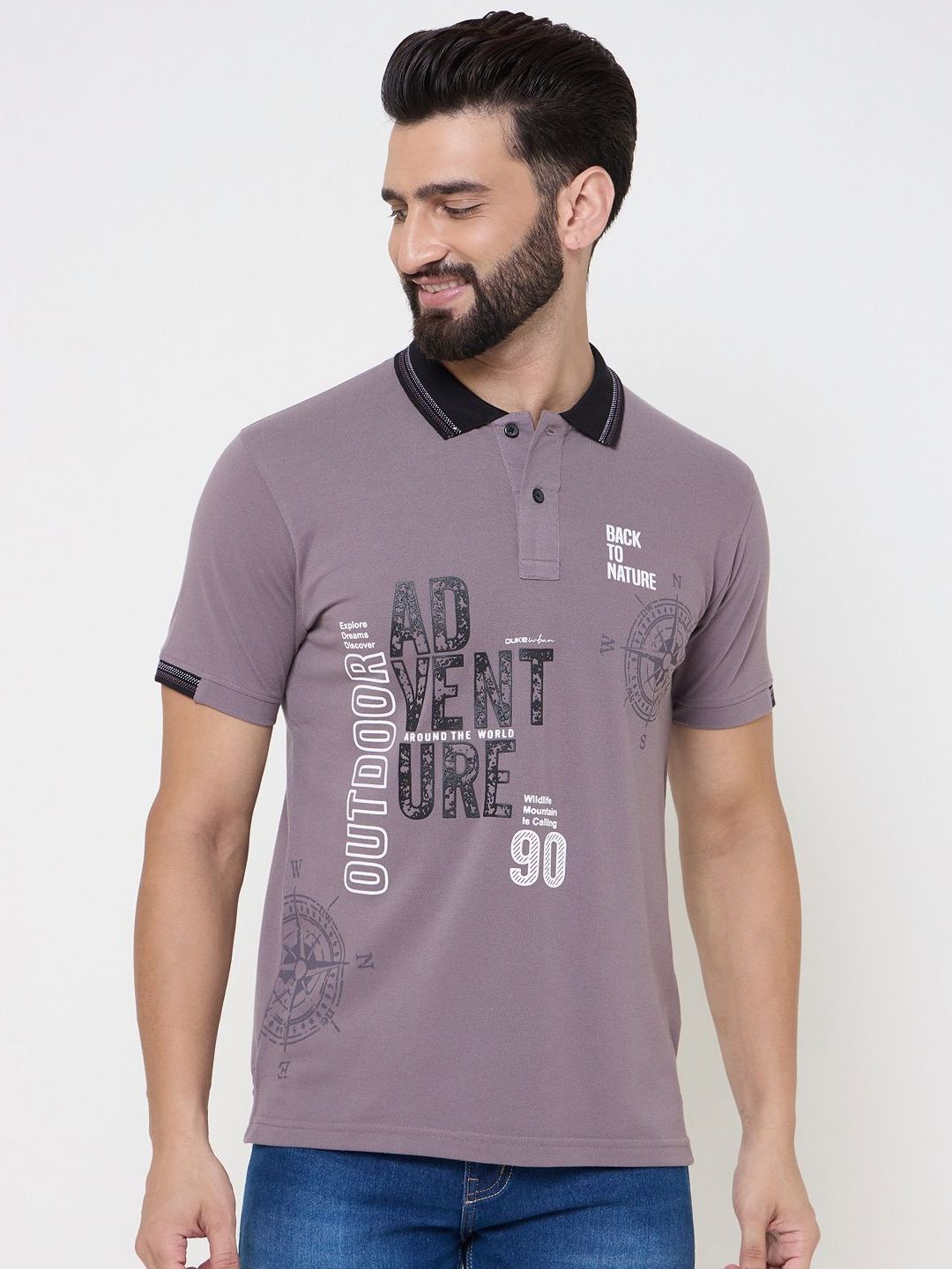 Duke Men Typography Printed Polo Collar Cotton T-shirt-picture-34