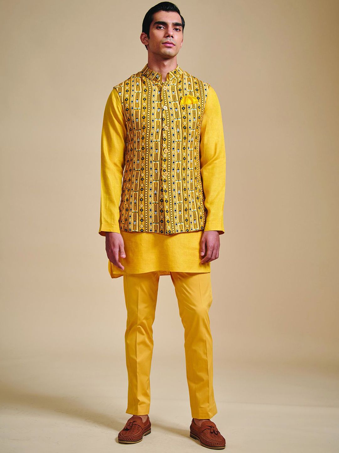 RR Blue Printed Linen Nehru Jacket-picture-30