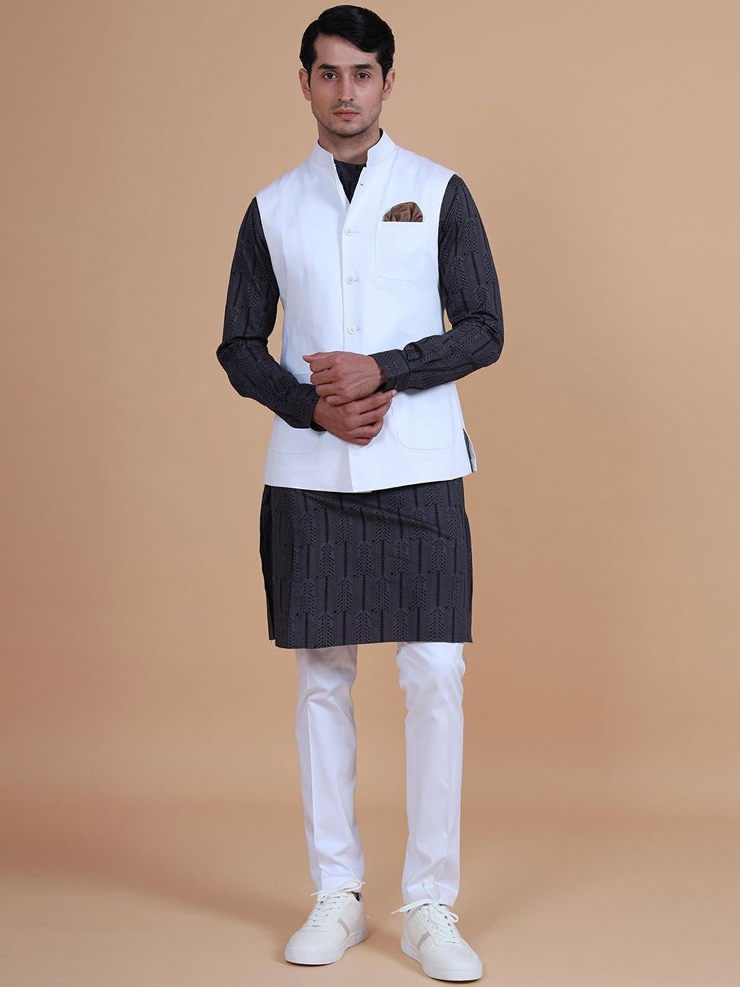 RR Blue Pure Cotton Band Collar Nehru Jacket-picture-16
