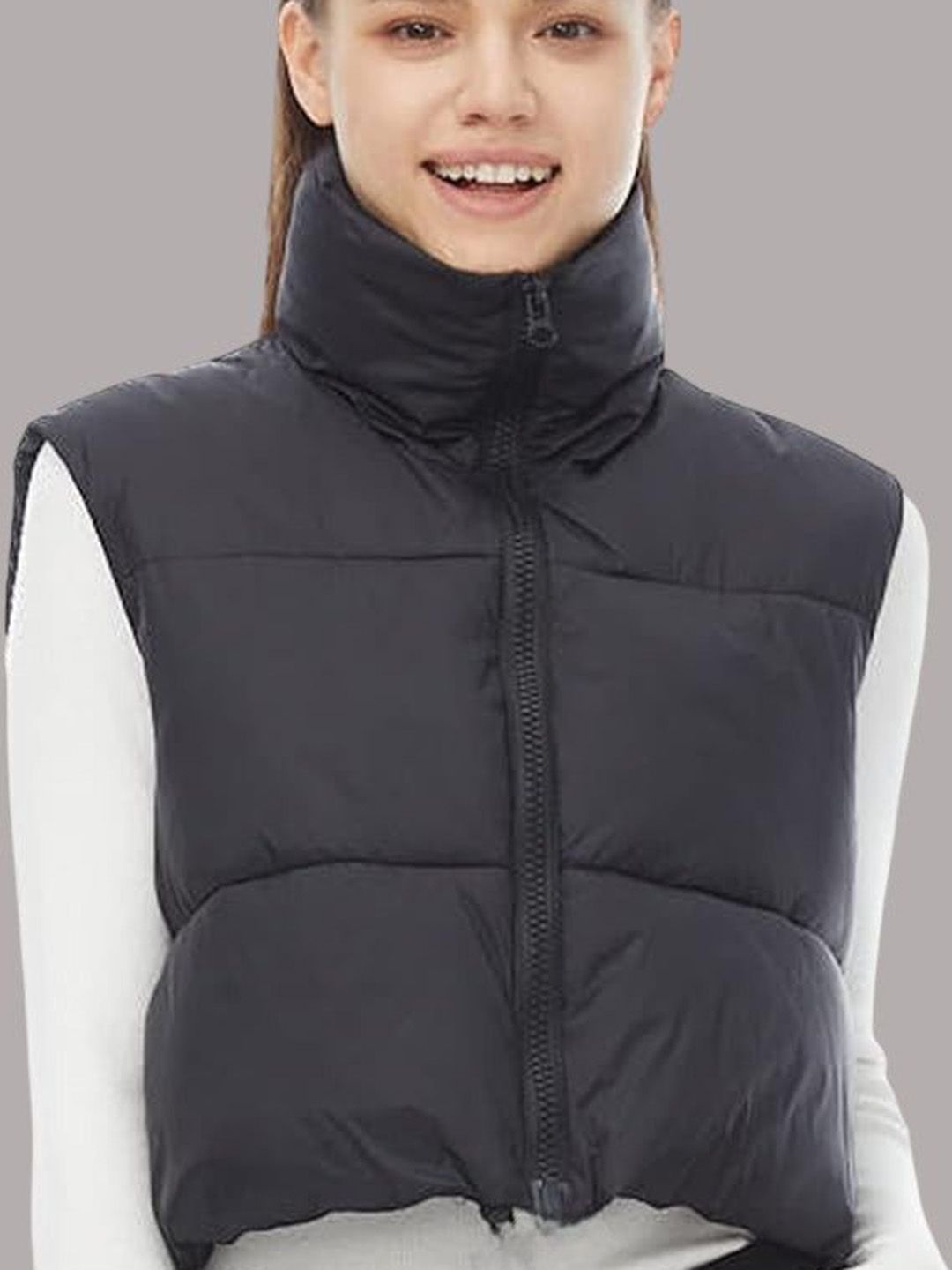 SQew Women Windcheater and Water Resistant Crop Outdoor Puffer Jacket