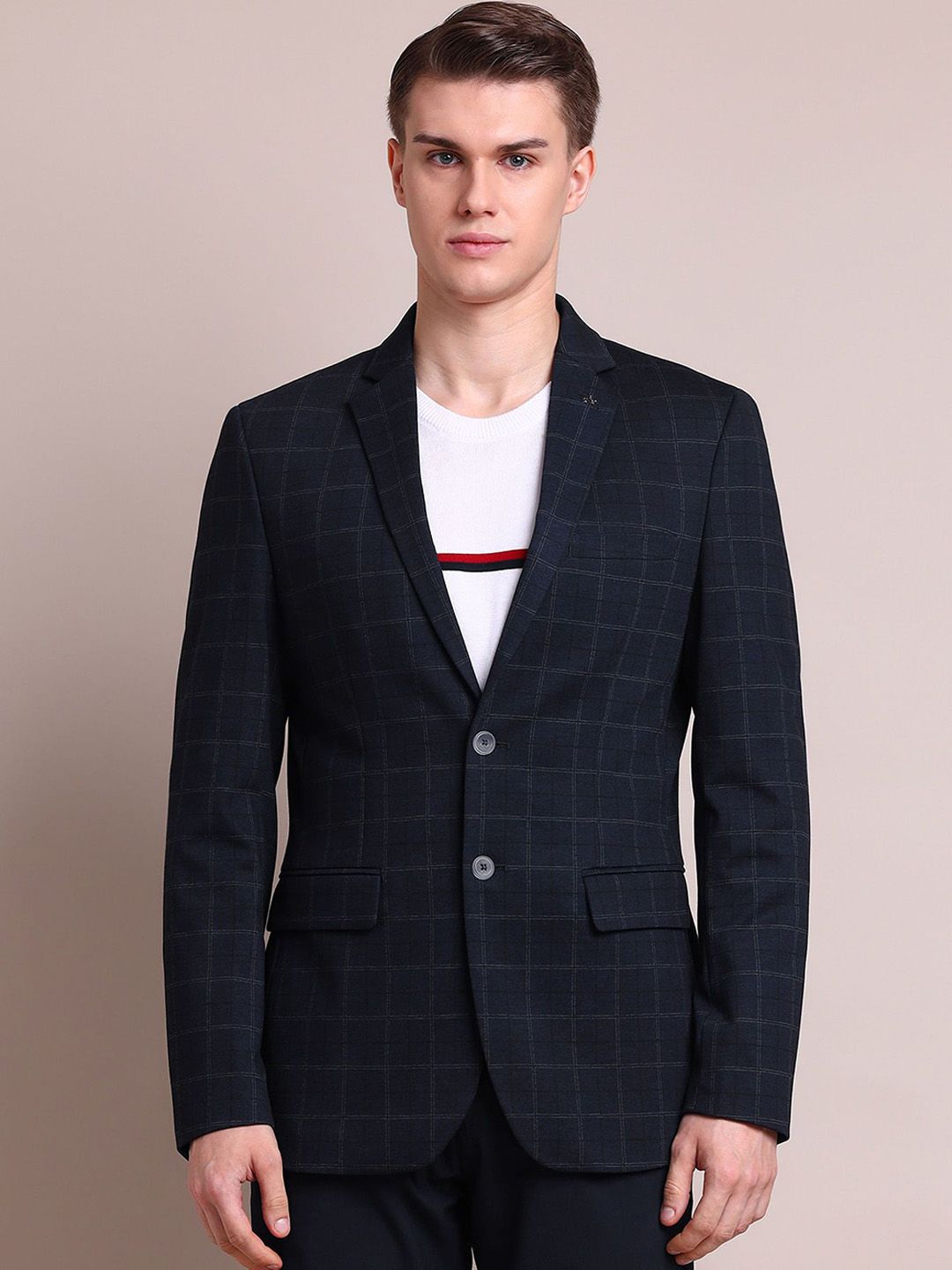 Arrow Zero Calorie Fit Checked Notched Lapel Collar Single Breasted Formal Blazer