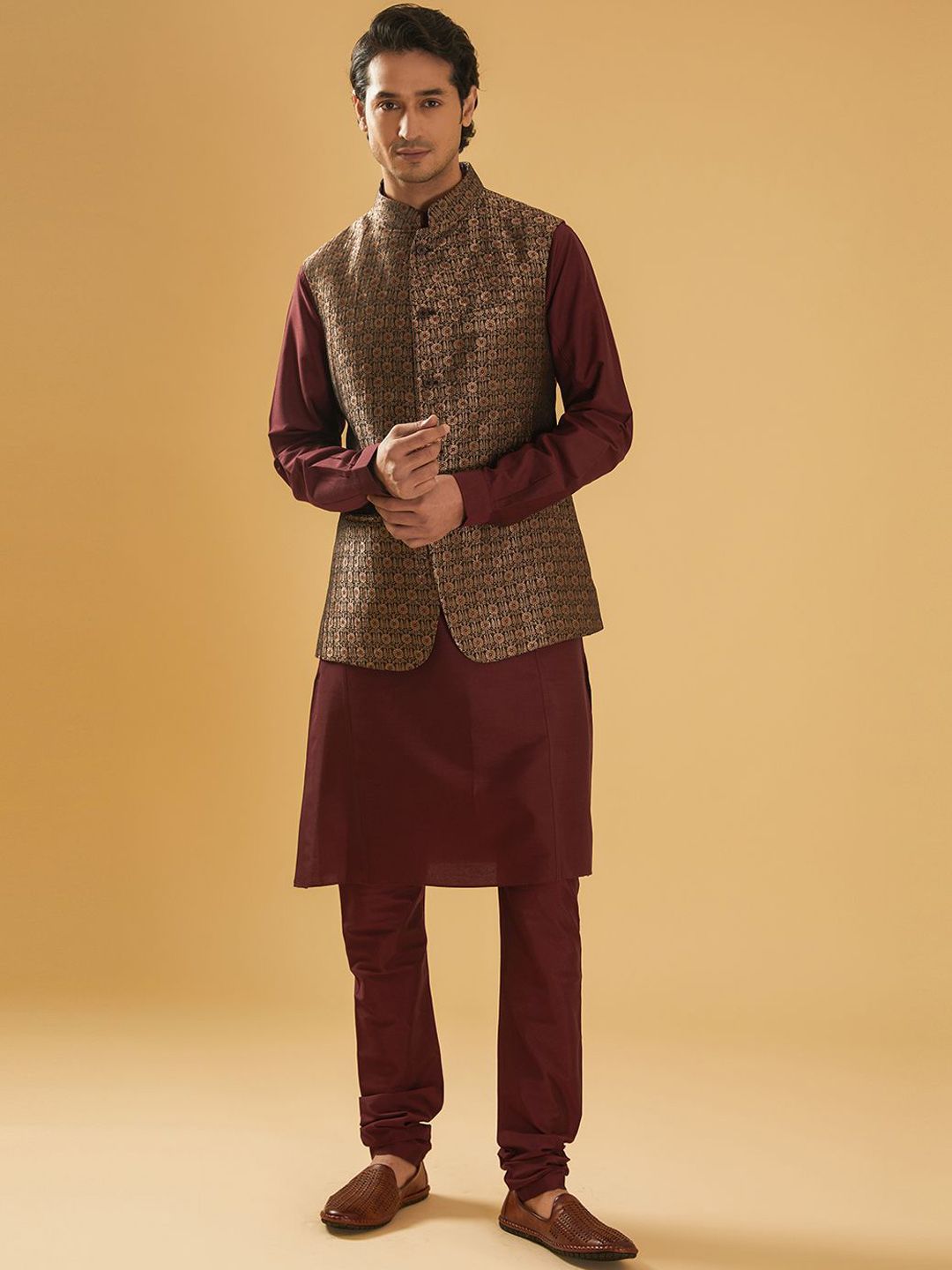 RR Blue Embroidered Brocade Nehru Jacket-picture-39