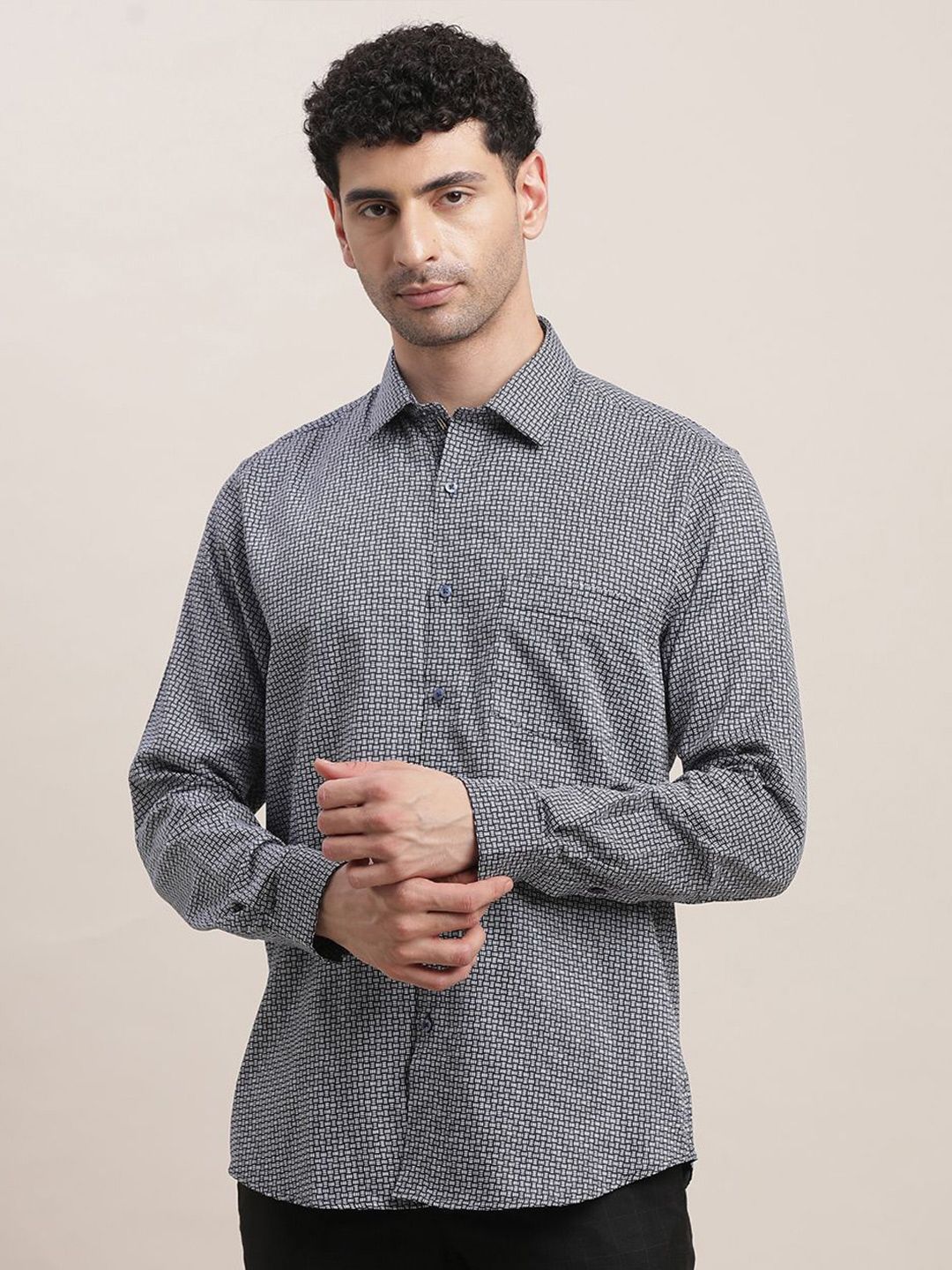 Turtle Men Standard Slim Fit Spread Collar Abstract Printed Cotton Formal Shirt-picture-37