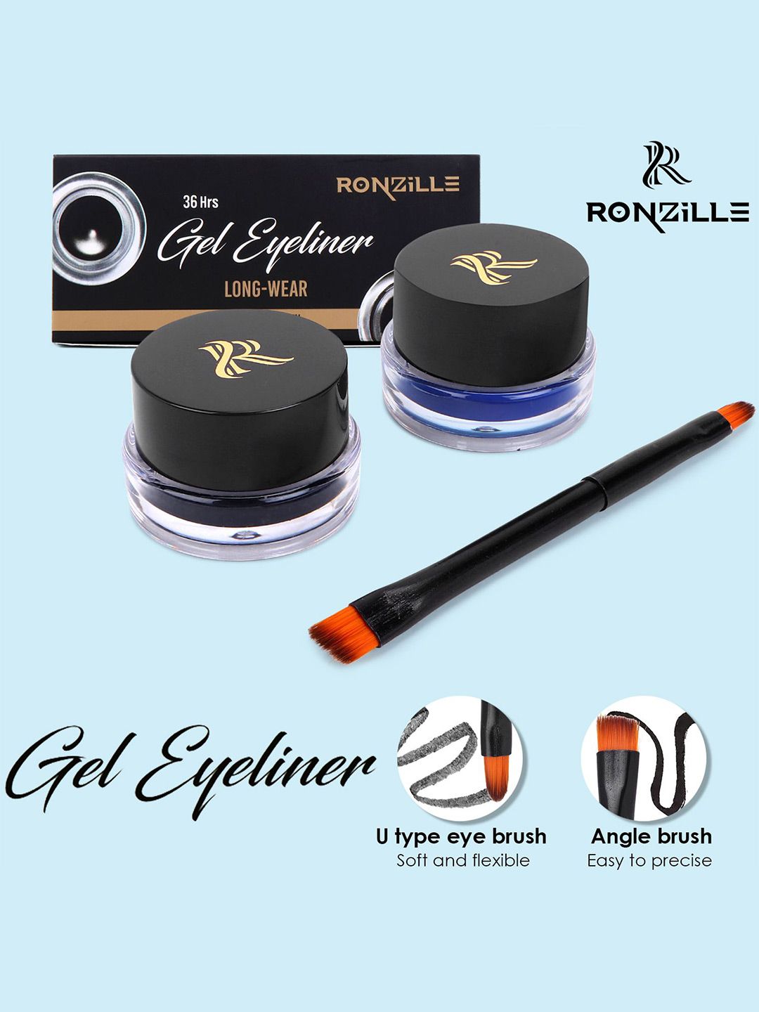 Ronzille Waterproof Kajal & Eyeliner - 3 g each - Black - Blue-picture-19