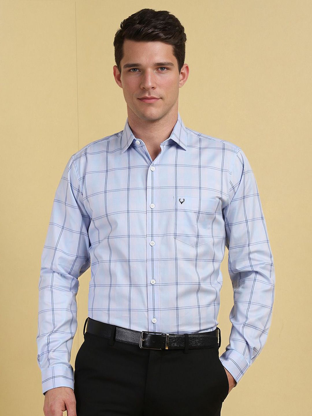 Allen Solly Men Slim Fit Spread Collar Windowpane Checked Cotton Formal Shirt-image-44