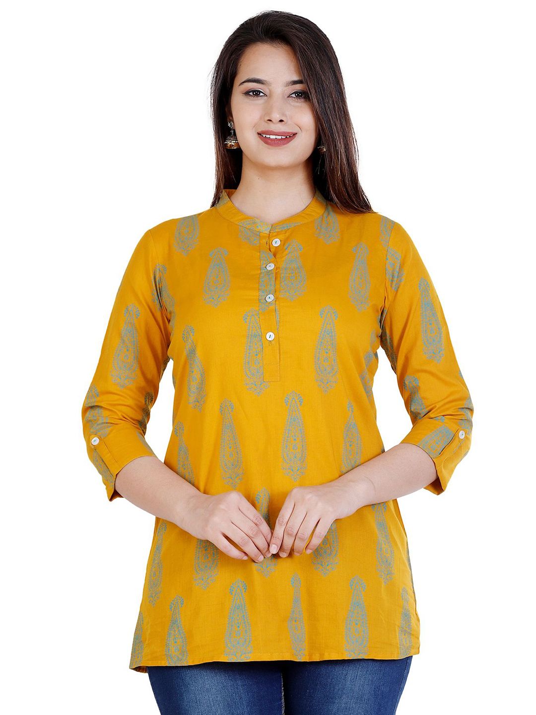 NNAVDHA Print Mandarin Collar Cotton Top-picture-15