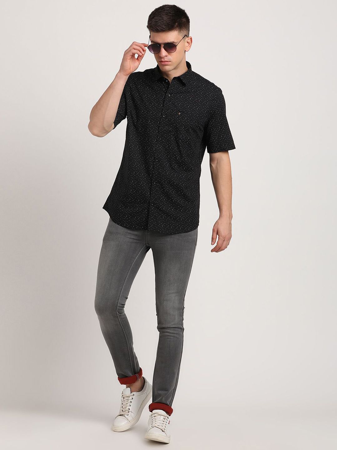 Men's White Comfort Micro Ditsy Printed Cotton Shirt