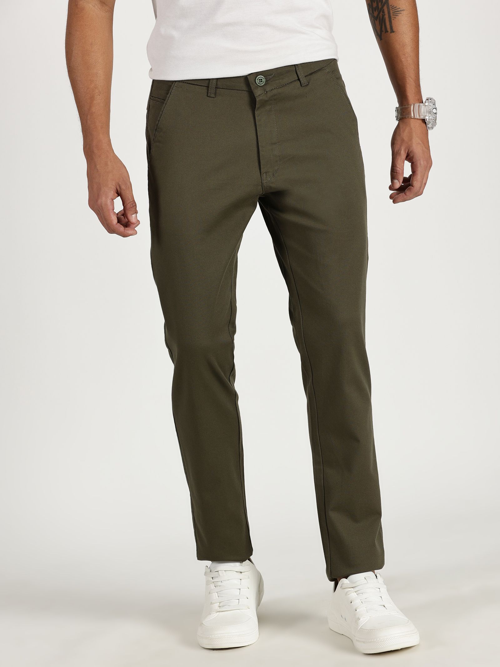 RAVINIK Men Classic Straight Fit Mid-Rise Cotton Trousers-picture-28