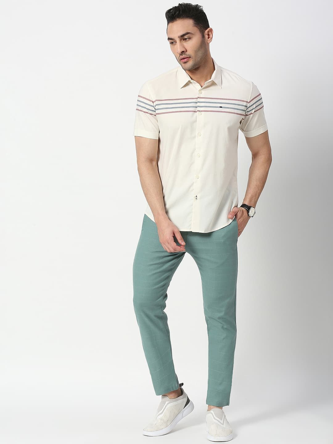 Men'S White Tapered Fit Formal Trousers
