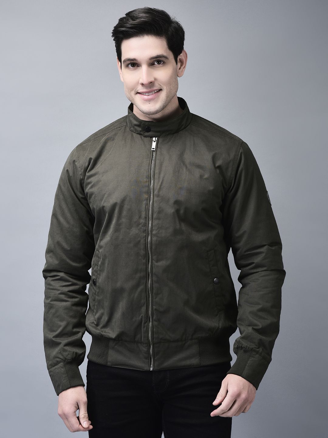 Woodland Men Mandarin Collar Solid Cotton Casual Bomber Jacket-picture-17