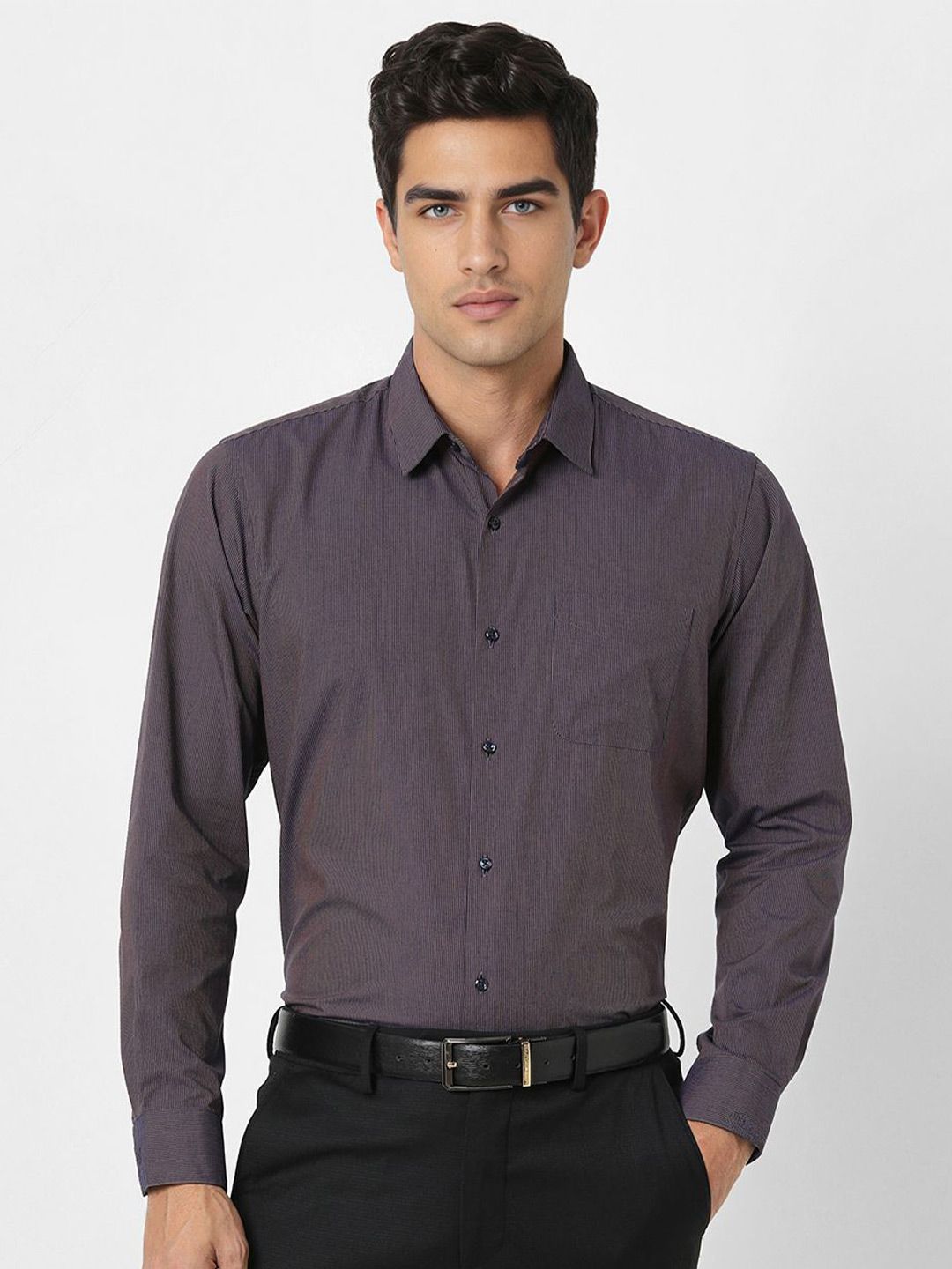 Peter England Men Slim Fit Spread Collar Pinstripes Striped Cotton Formal Shirt-picture-21