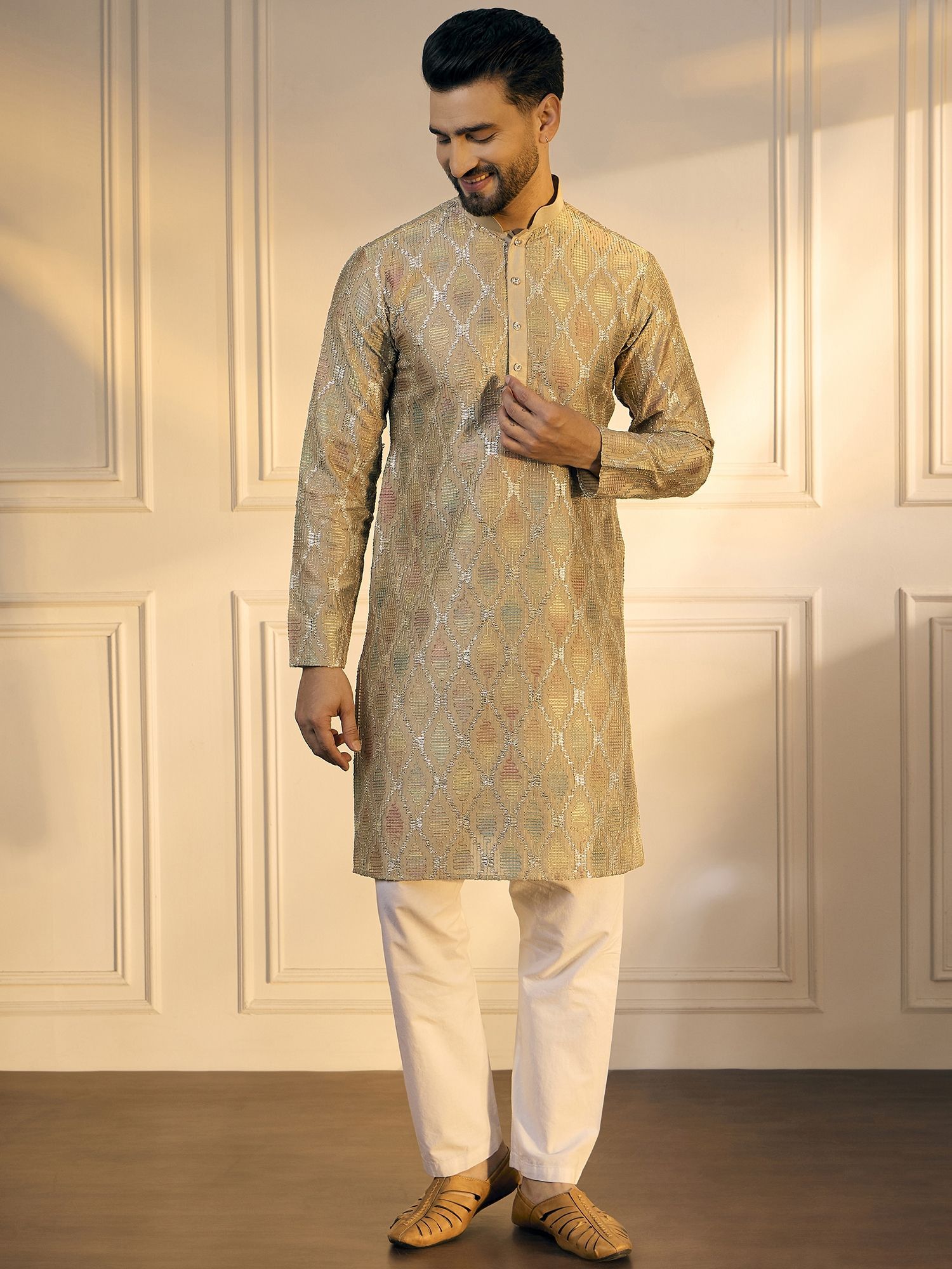 Anouk Men Geometric Embroidered Gotta Patti Kurta-picture-21