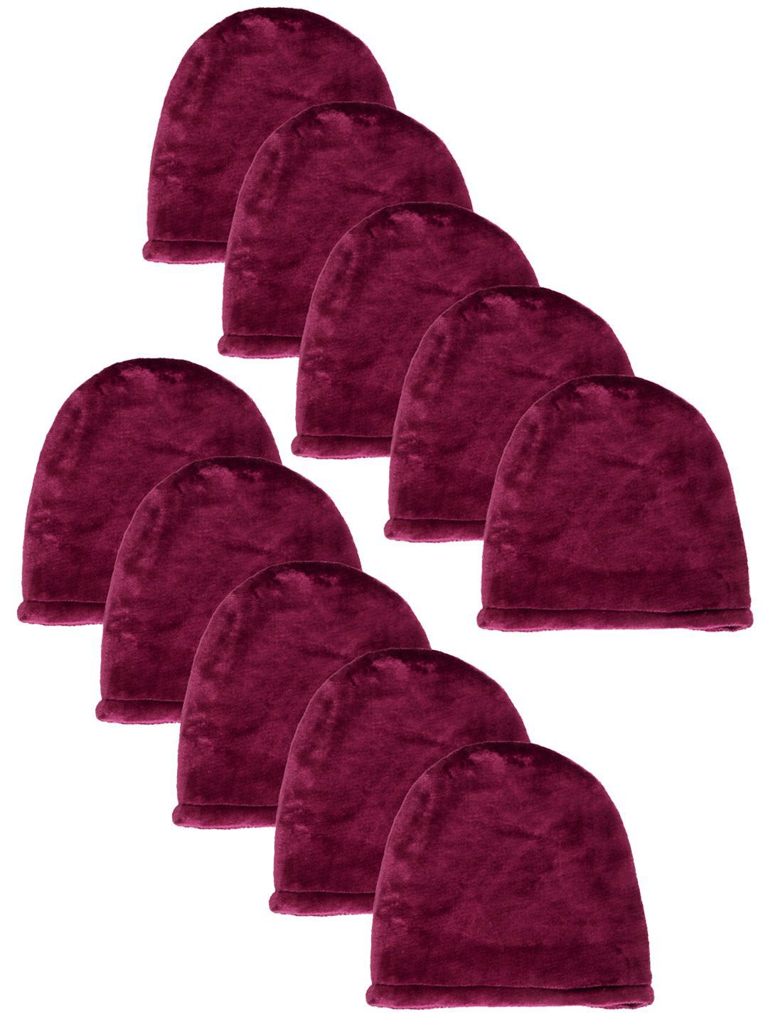 KLOTTHE Men Set Of 10 Maroon Woolen Beanie Caps-picture-42