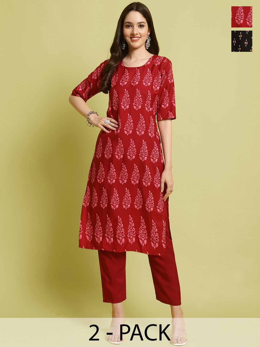 7Threads Selection Of 2 Floral Printed Straight Kurta With Trousers