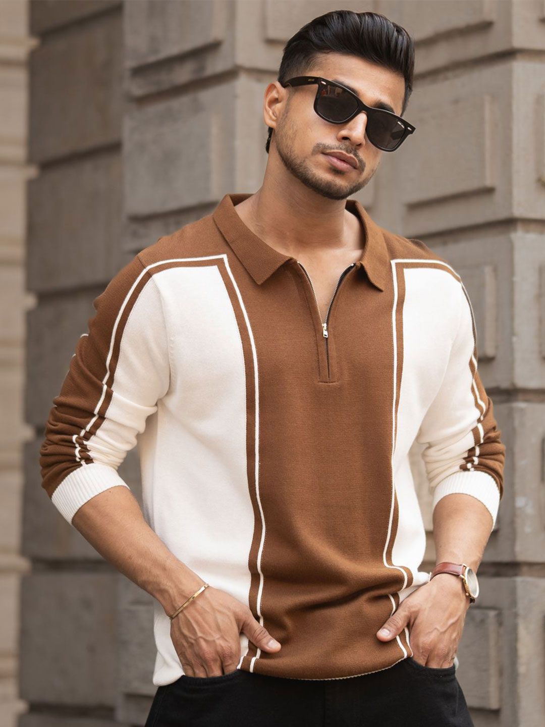 Powerlook Men Colourblocked Polo Collar Pure Cotton Casual Sweatshirt-image-47