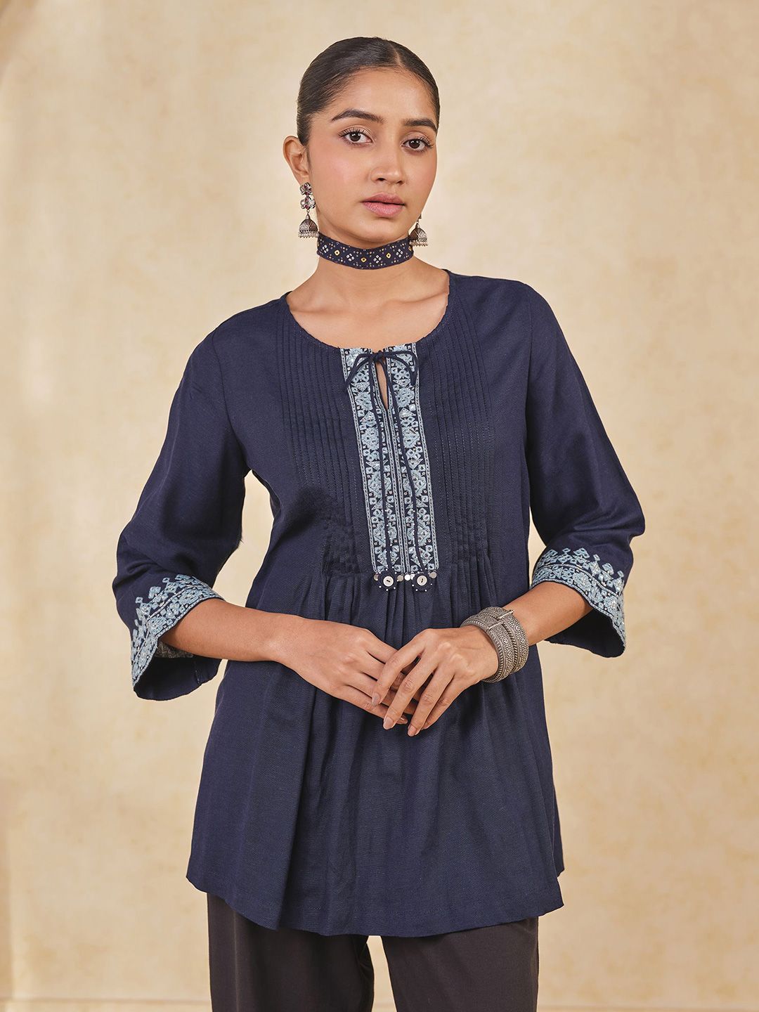 Global Desi Women Round Neck Embroidered Tunic-picture-12