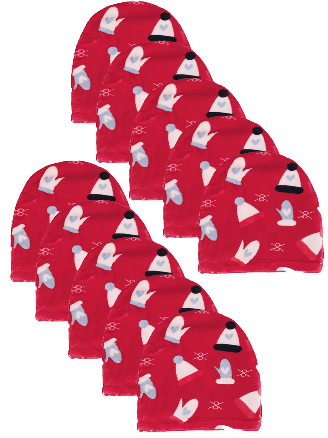 KLOTTHE Men Set Of 10 Red & White Printed Woolen Beanie Caps-image-26