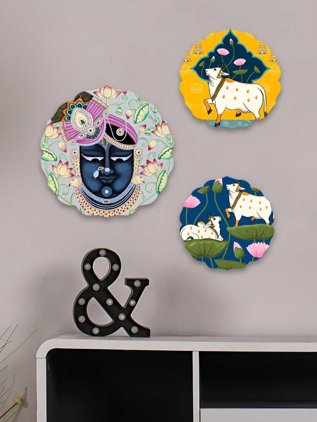 ArtVibes 3Pcs Blue & Green Printed Wooden Wall Decor Hangings-picture-13