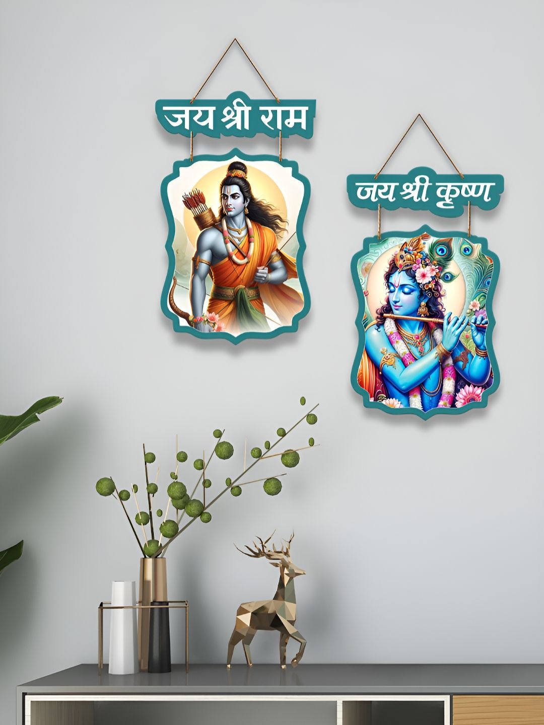 ArtVibes 2-Pcs Blue & Green Printed Wooden Wall Hanging-picture-16