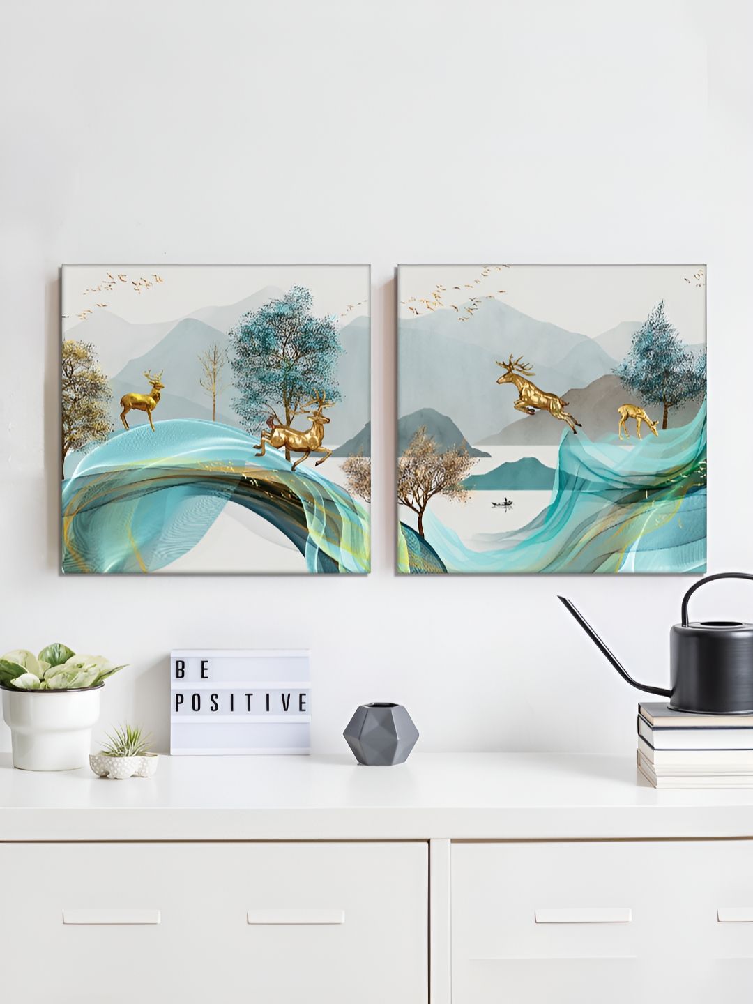 RANDOM Green & Blue 2 Piece Floral and Botanical Canvas Wall Paintings-picture-33