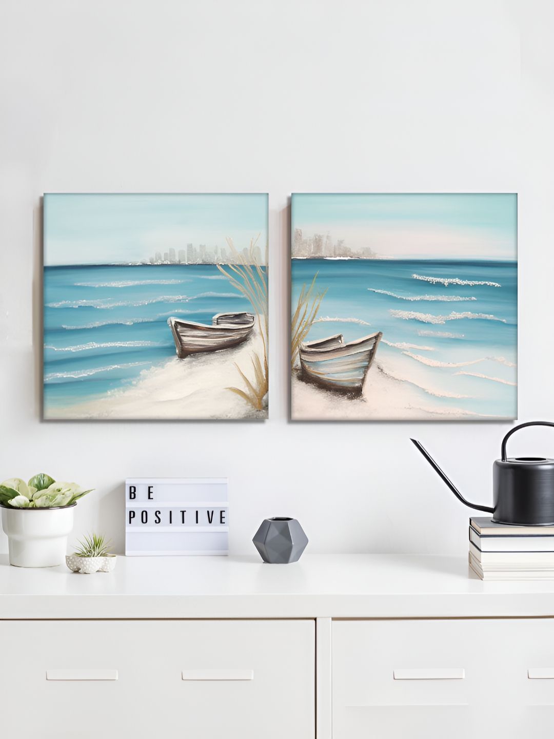 RANDOM Blue & Beige 2 Pieces Beach Canvas Wall Art-picture-28