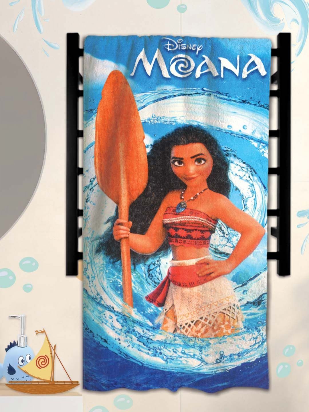 Disney Blue & Orange Disney Moana Printed Cotton 300 GSM Bath Towel-image-46
