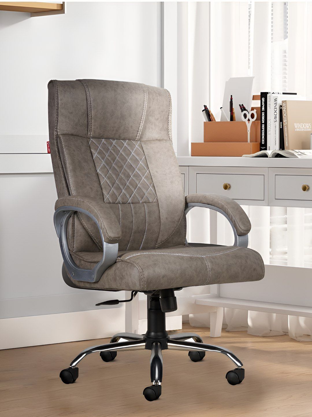 CELLBELL Vega Ergonomic Grey High Back Leatherette Office Arm Chair-image-37