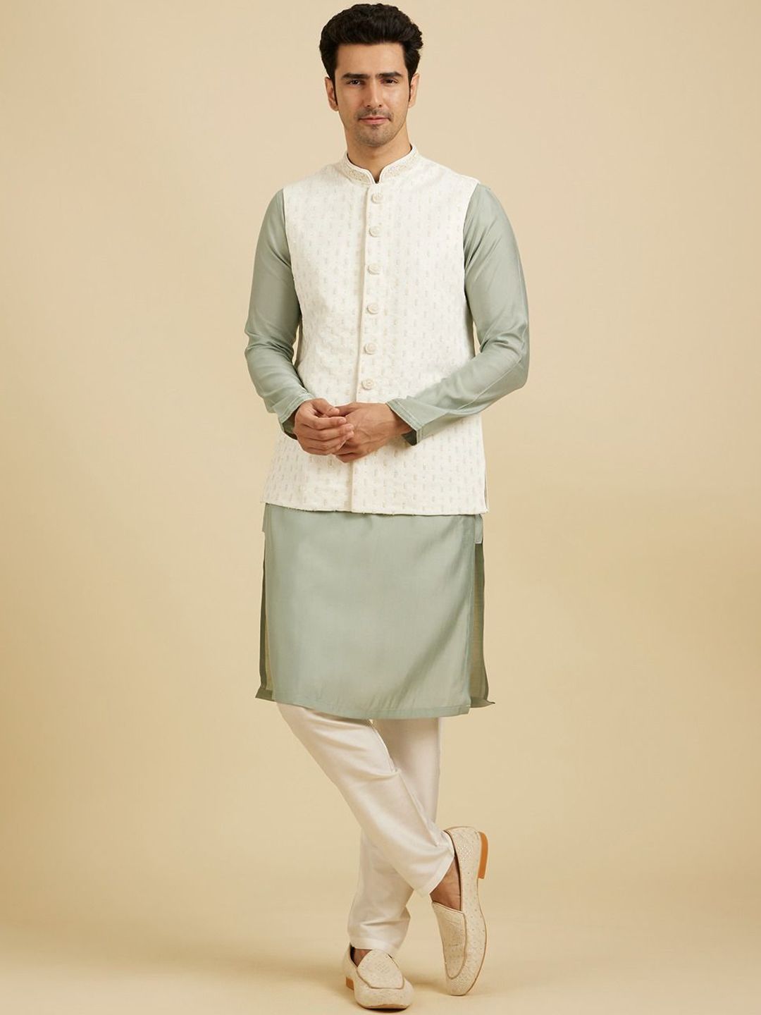 Manyavar Embroidered Woven Nehru Jacket-picture-31