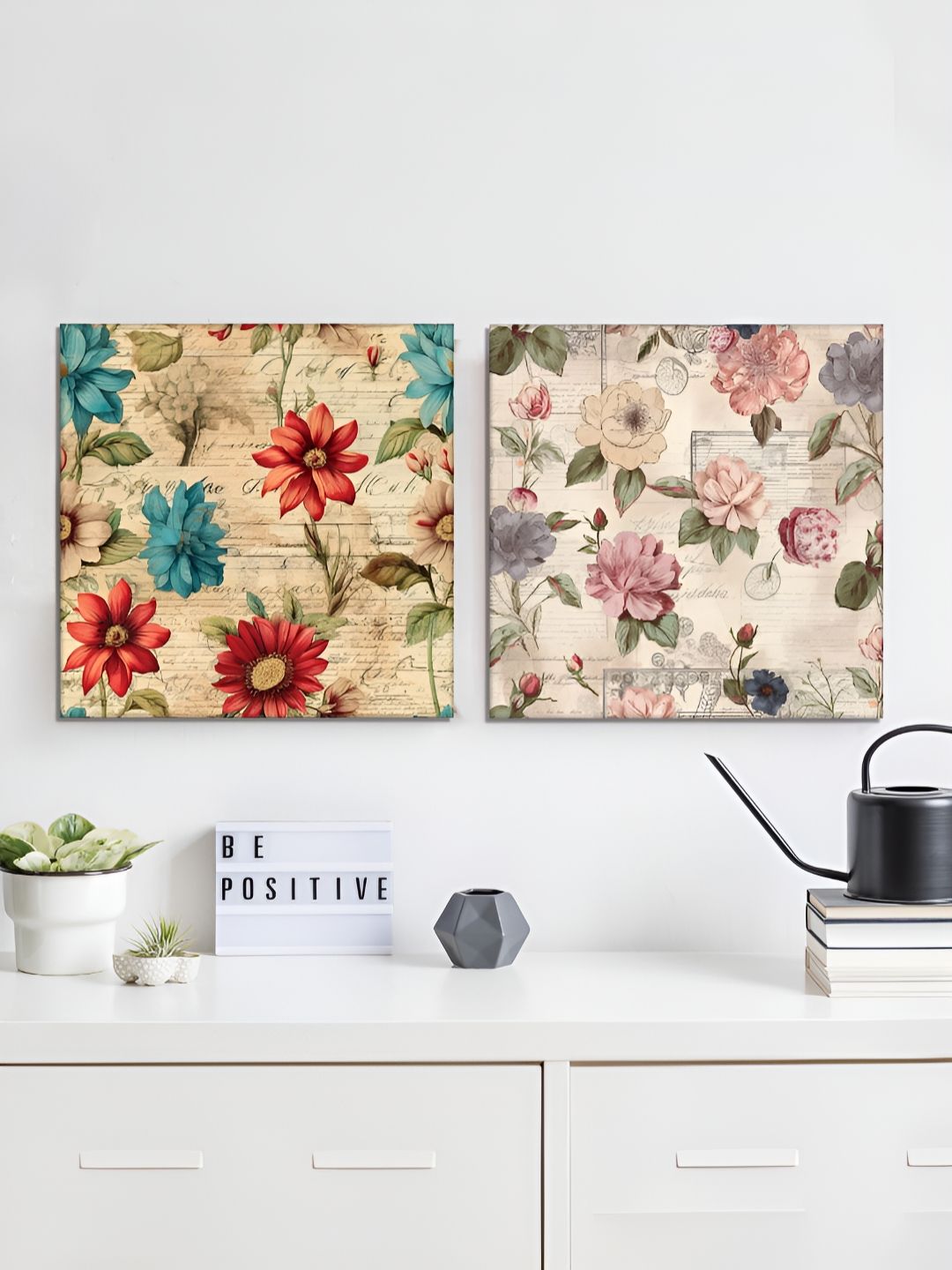 RANDOM Orange & Blue 2 Piece Floral and Botanical Canvas Wall Paintings-picture-31