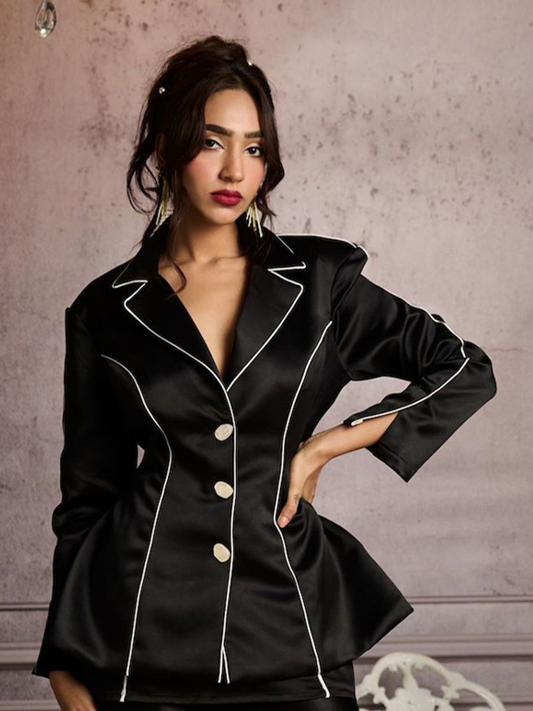 Lea Clothing Co. Slim-Fit Notch-Lapel Neck Single Breasted Contrast Piping 80s Blazer-picture-17