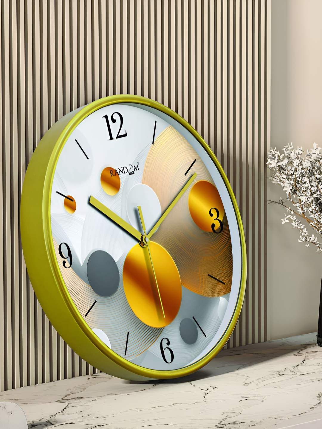 RANDOM White & Brown Printed Contemporary Round Shaped Analogue Wall Clock-picture-25