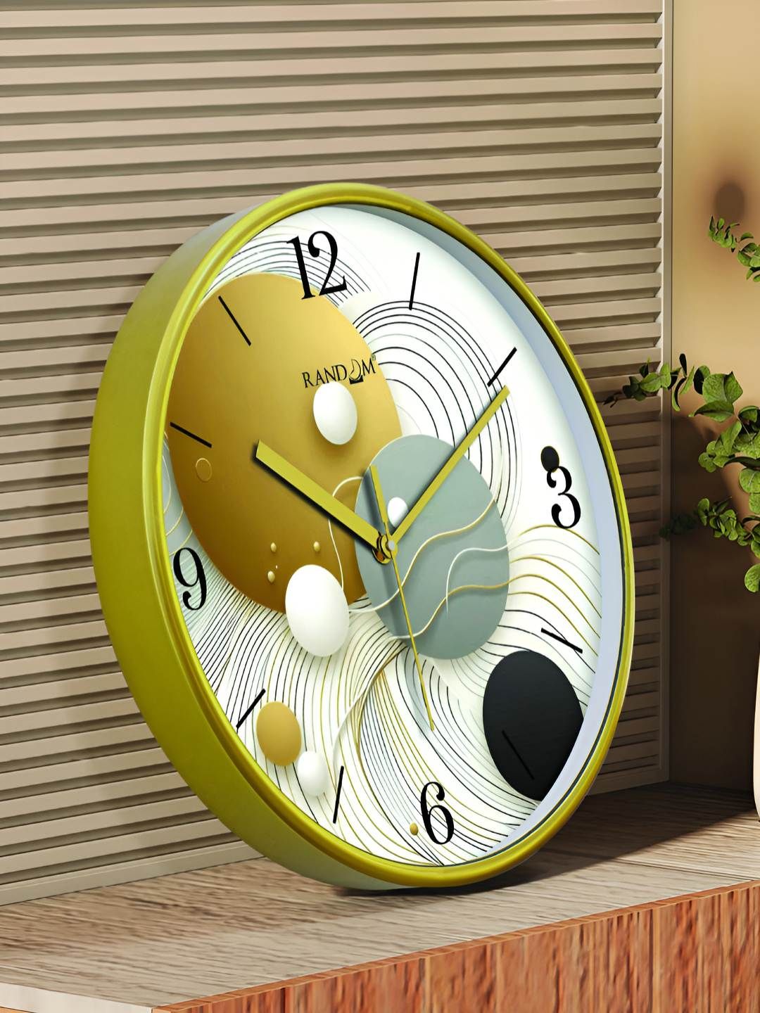 RANDOM White & Beige Printed Round Shaped Analogue Contemporary Wall Clock-image-19