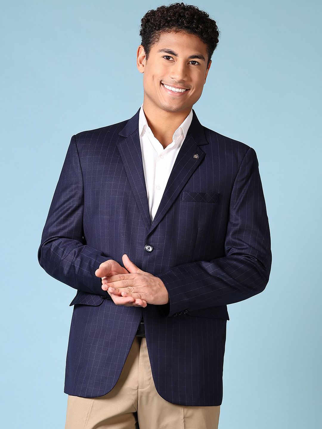 V-Mart Checked Notched Lapel Single-Breasted Blazer-picture-34