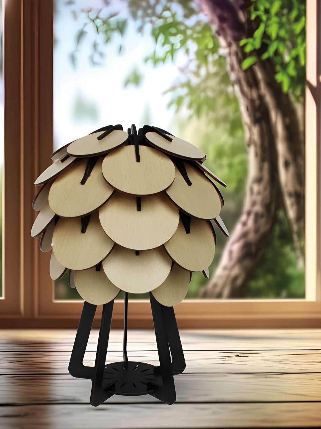 OLIVE TREE Brown & Black Abstract Shaped Wood Table Lamp-picture-33