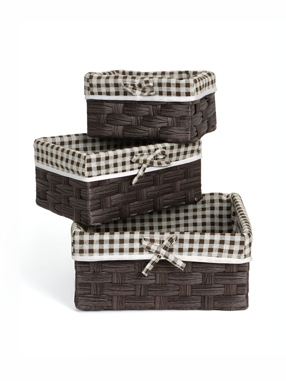 HOKIPO Brown & White 3 Pieces Checked Regular Multi-Utility Organisers-image-46