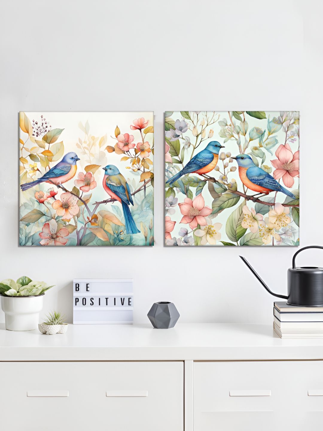 RANDOM White & Blue 2 Piece Floral and Botanical Canvas Wall Paintings-picture-34