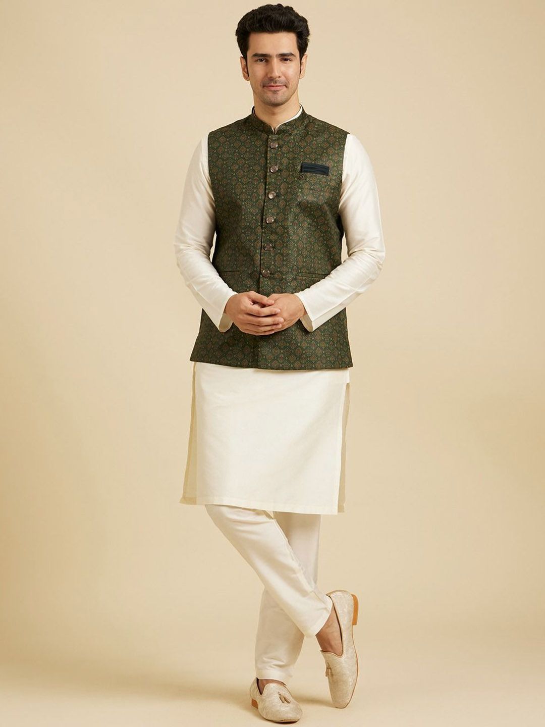 Manyavar Printed Mandarin Collar Nehru Jacket-picture-40